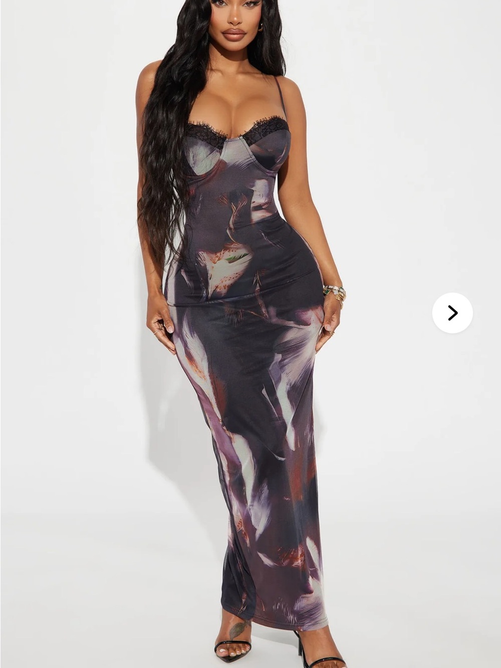 Abstract Satin Slip Maxi Dress
